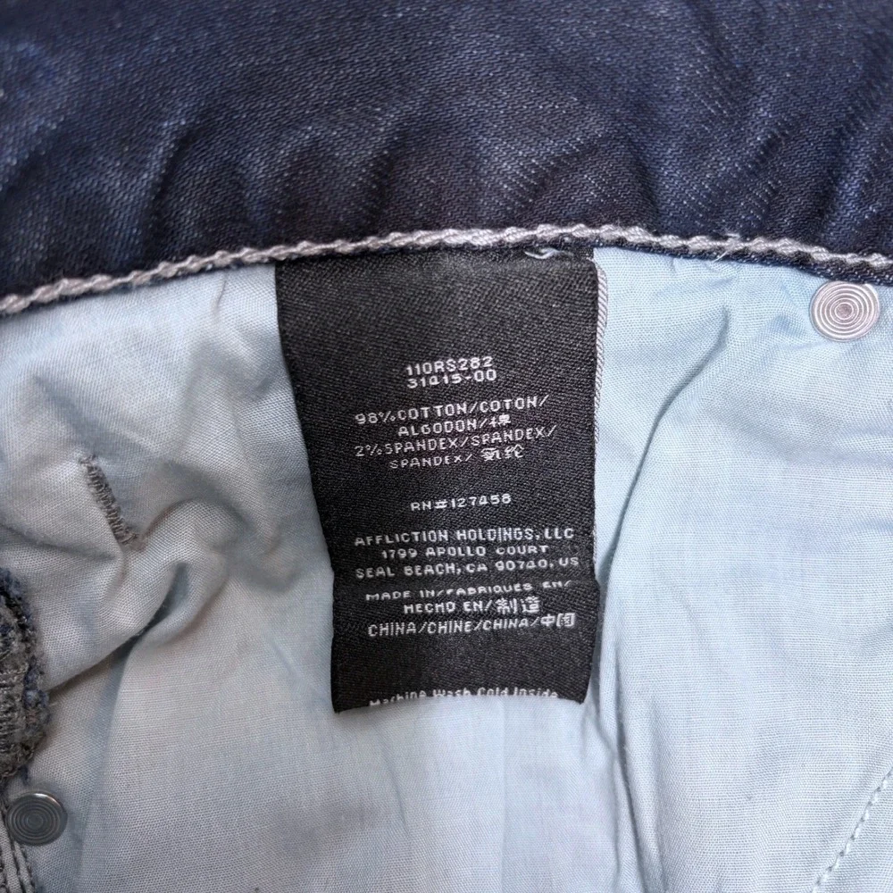 New Mens‎ Affliction Blake Blue Jeans Size 34 Distressed Style Grunge Straight